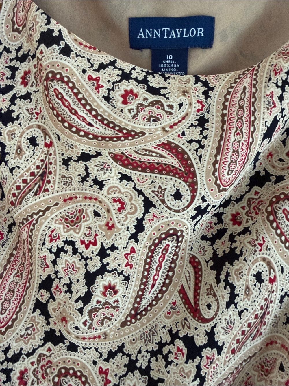 ****Ann Taylor Paisley Sheen Dress Shirt - Cream, Red, Black